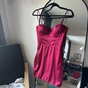 Oh Polly Burgundy Satin Dress